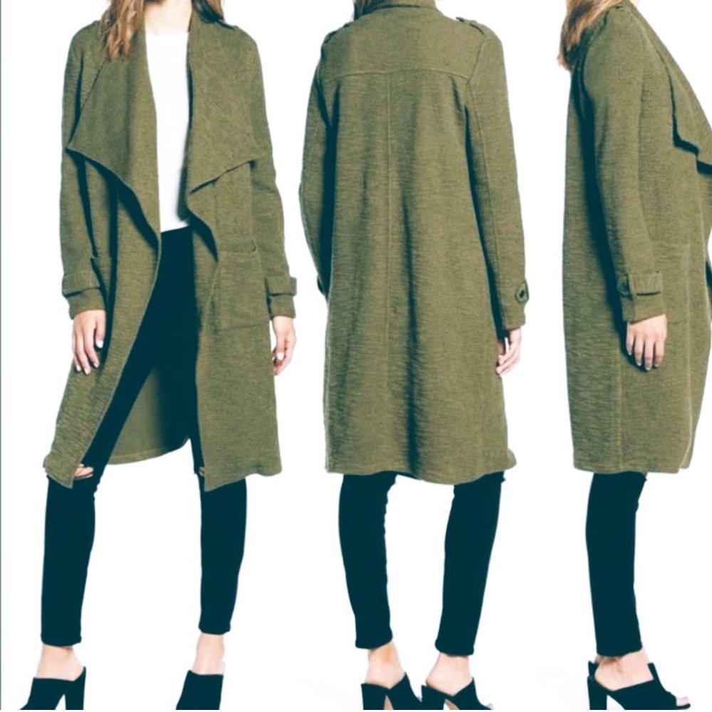 COPY - Bb Dakota Trench Revolution Waterfall Lapel Knit Coat/Duster In Surplus …